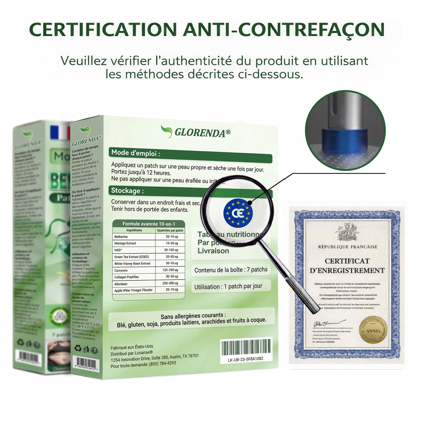 GLORENDA® | Moringa, Berbérine & NAD+ | Patch transdermique 10-en-1 à micro-aiguilles | Soutien du métabolisme