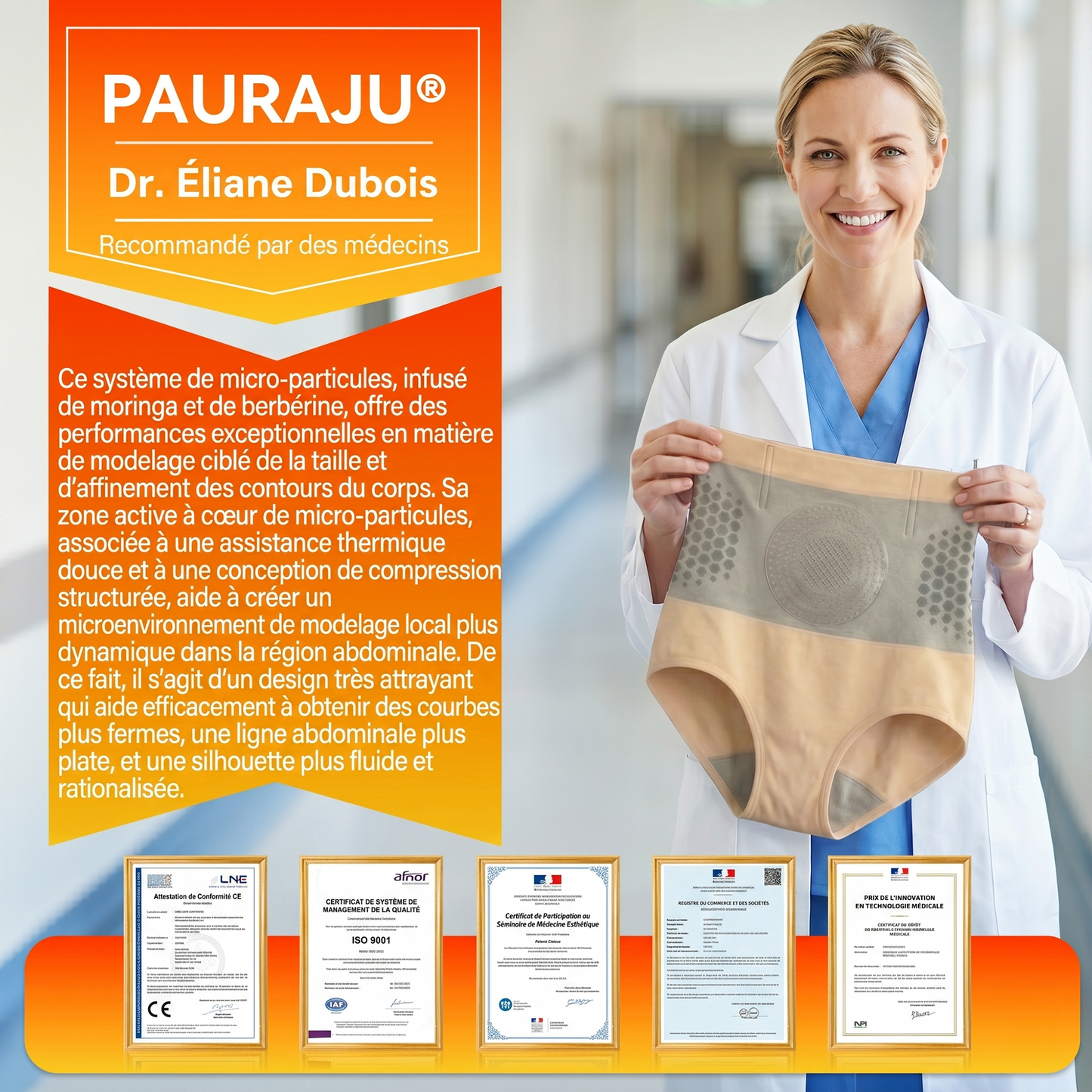 𝐏𝐀𝐔𝐑𝐀𝐉𝐔® 2026 Short Sculptant & Brûle-Graisses 4-en-1 aux Micro-Particules de Moringa & Berbérine