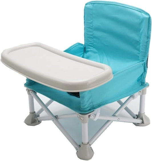 Chaise de camping pour enfant | Cadre acier robuste et harnais sécurité 3 points | Table intégrée et pliable légère pour sorties en plein air 0