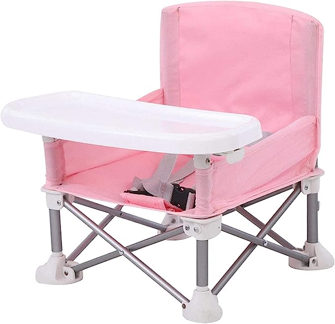 Chaise de camping pour enfant | Cadre acier robuste et harnais sécurité 3 points | Table intégrée et pliable légère pour sorties en plein air 3