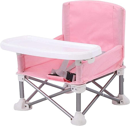 Chaise de camping pour enfant | Cadre acier robuste et harnais sécurité 3 points | Table intégrée et pliable légère pour sorties en plein air 3