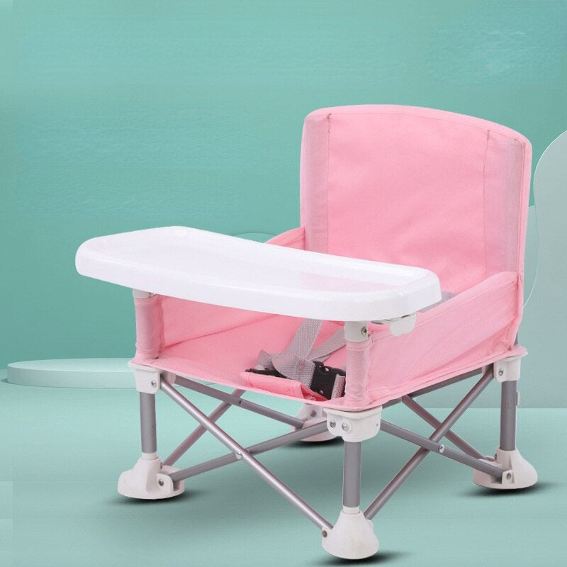Chaise de camping pour enfant | Cadre acier robuste et harnais sécurité 3 points | Table intégrée et pliable légère pour sorties en plein air 4