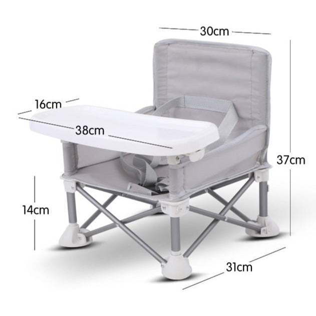 Chaise de camping pour enfant | Cadre acier robuste et harnais sécurité 3 points | Table intégrée et pliable légère pour sorties en plein air 5