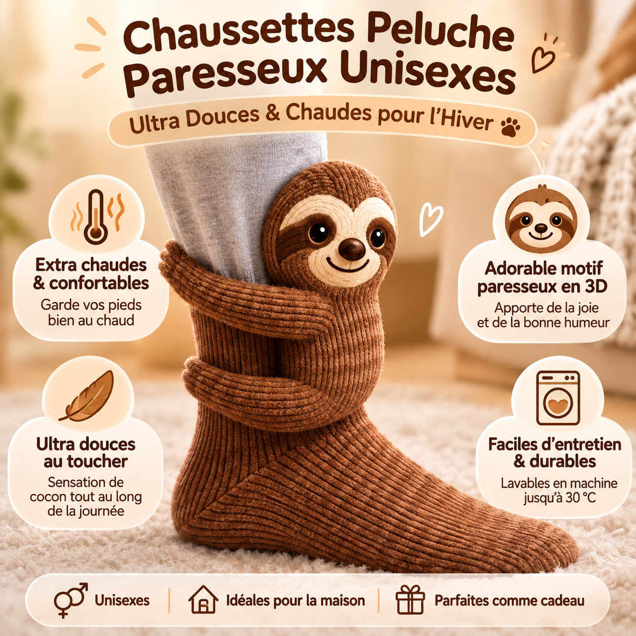 Nivora | Chaussettes Animaux Douillettes Antidérapantes