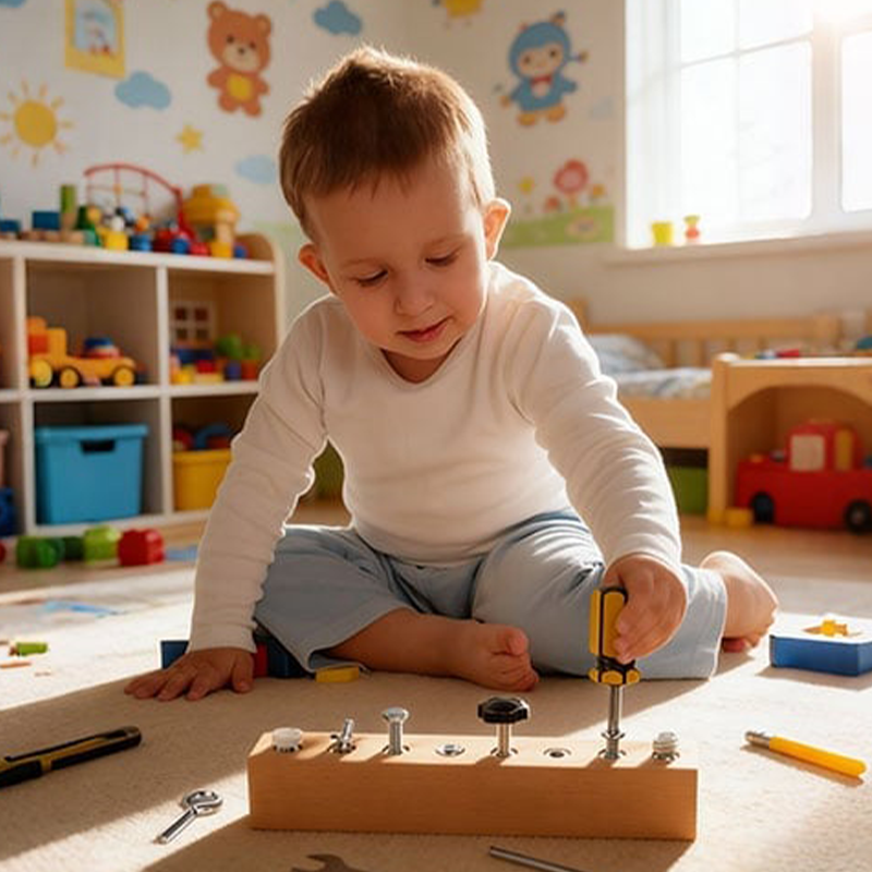 Jouet Éducatif | Planche à Vis en Bois de Hêtre | Développement Motricité Fine et Coordination Œil-Main pour Enfants 3 Ans et Plus 4
