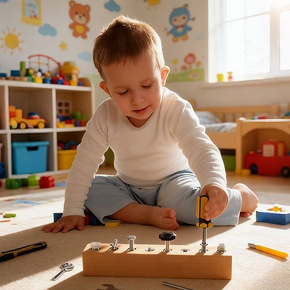 Jouet Éducatif | Planche à Vis en Bois de Hêtre | Développement Motricité Fine et Coordination Œil-Main pour Enfants 3 Ans et Plus 4