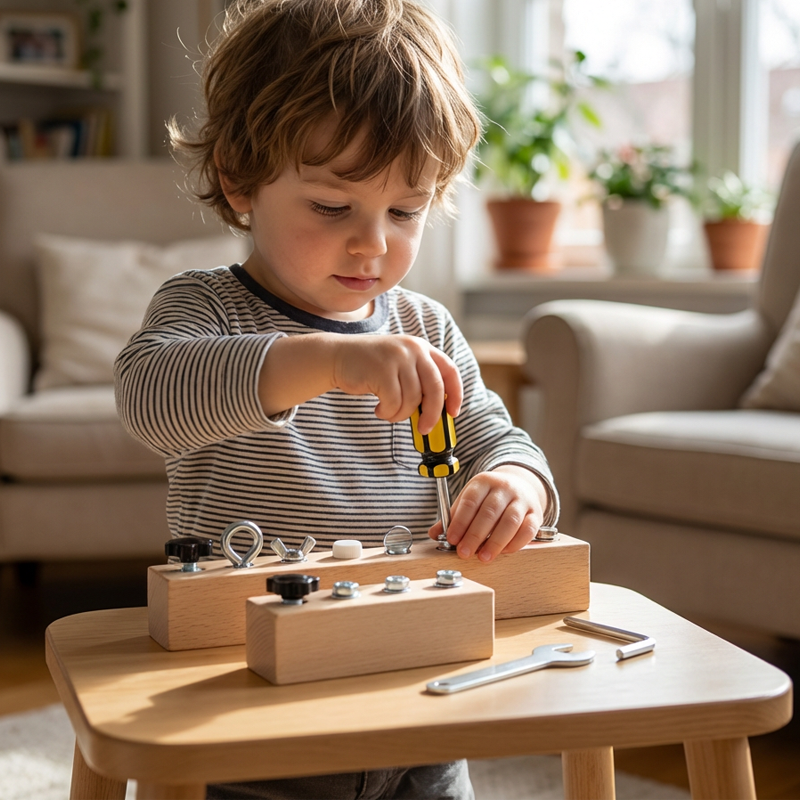 Jouet Éducatif | Planche à Vis en Bois de Hêtre | Développement Motricité Fine et Coordination Œil-Main pour Enfants 3 Ans et Plus 5