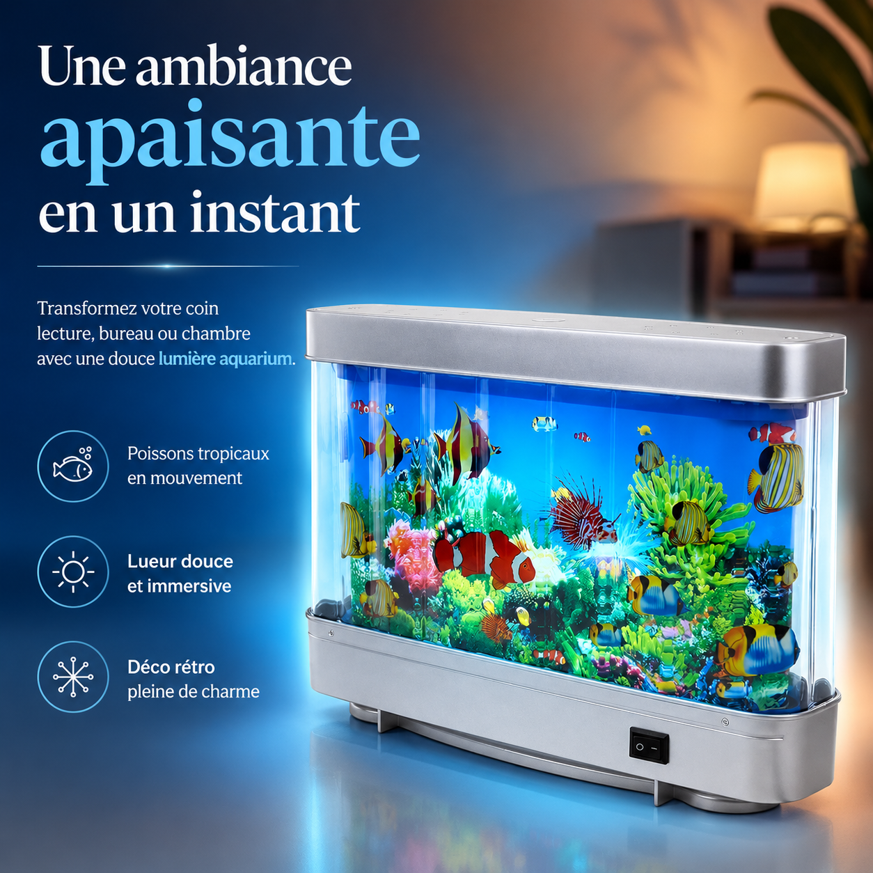 Lampe rétro pour aquarium | Éclairage LED avec poissons artificiels en mouvement | Décoration lumineuse compacte et réglable 2