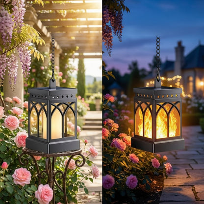 Lanterne Solaire Extérieur | Éclairage À Effet Flamme | Lanterne Exterieur Solaire Carrée Avec Poignée 1