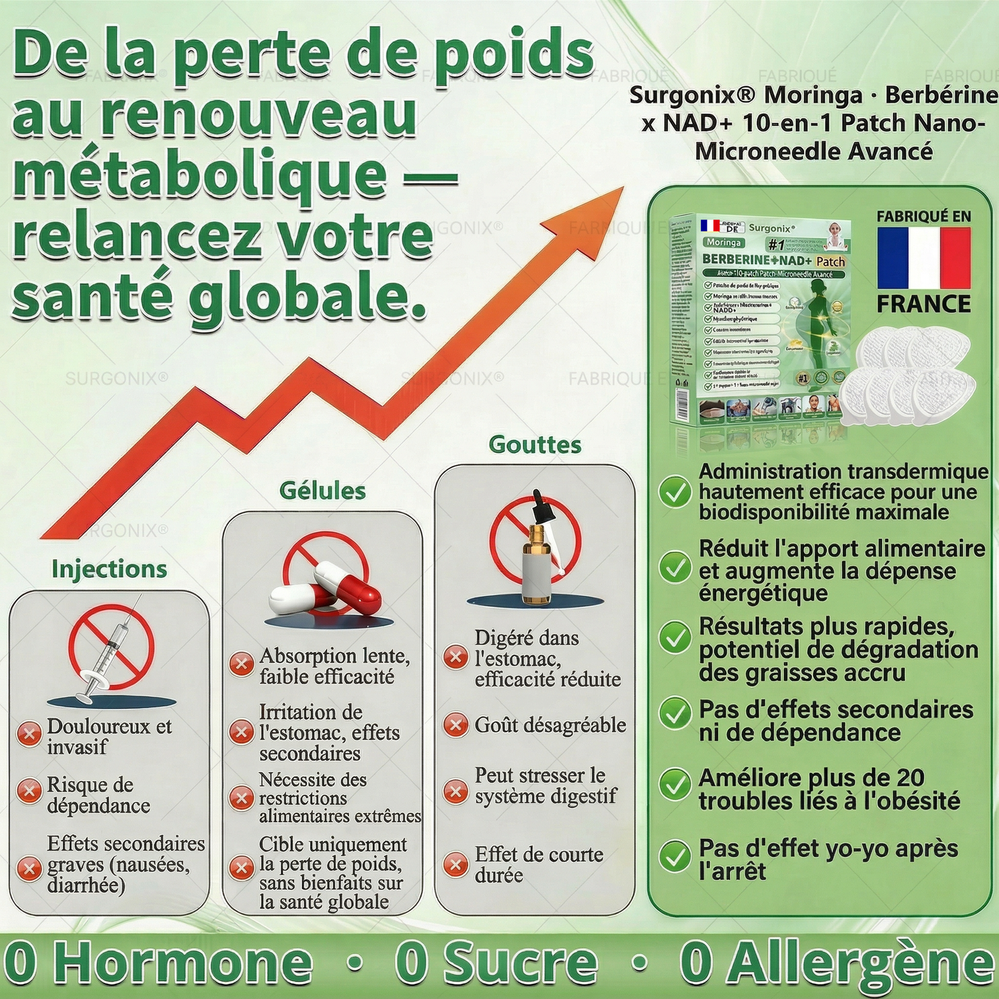 GLORENDA® | Moringa, Berbérine & NAD+ | Patch transdermique 10-en-1 à micro-aiguilles | Soutien du métabolisme