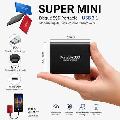 SSD Externe 128 Go USB 3.1 et USB-C | Jusqu’à 540 Mo/s | Boîtier Aluminium Compact pour Windows, macOS et Android