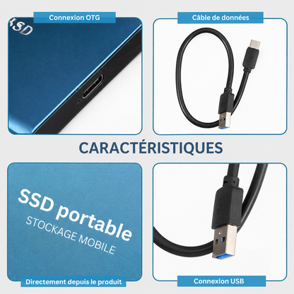 SSD Externe 128 Go USB 3.1 et USB-C | Jusqu’à 540 Mo/s | Boîtier Aluminium Compact pour Windows, macOS et Android