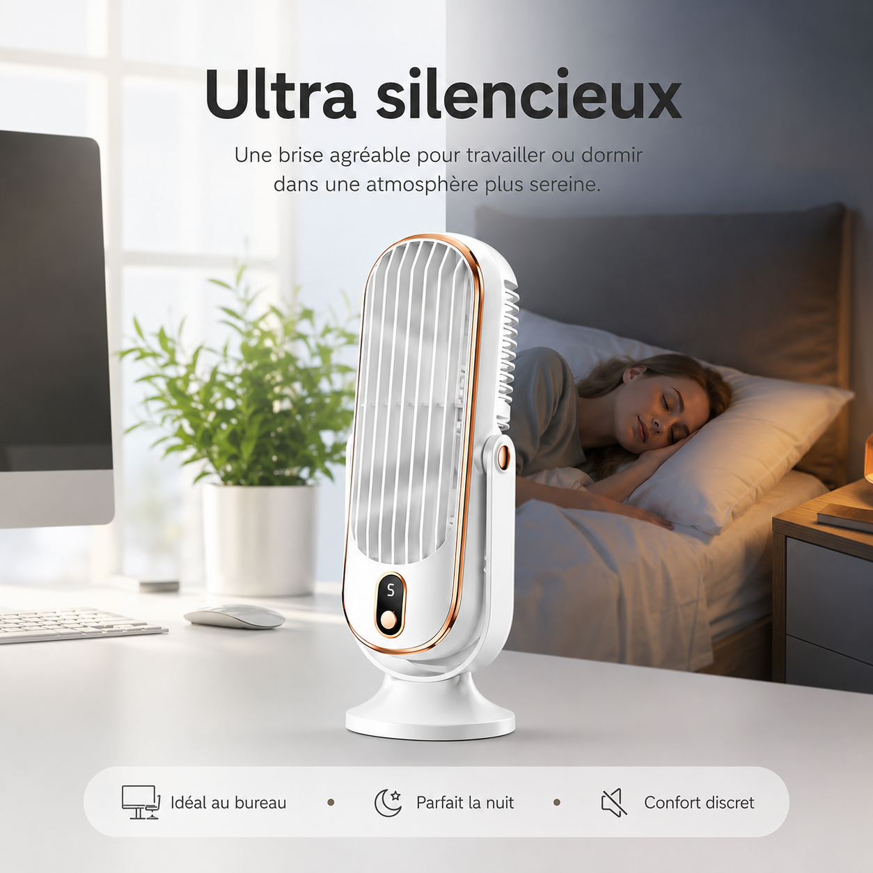 Ventilateur de Bureau Rechargeable | Double Moteur, Rotation 720 Degrés | Ventilateur Pour Bureau Ultra Silencieux 2