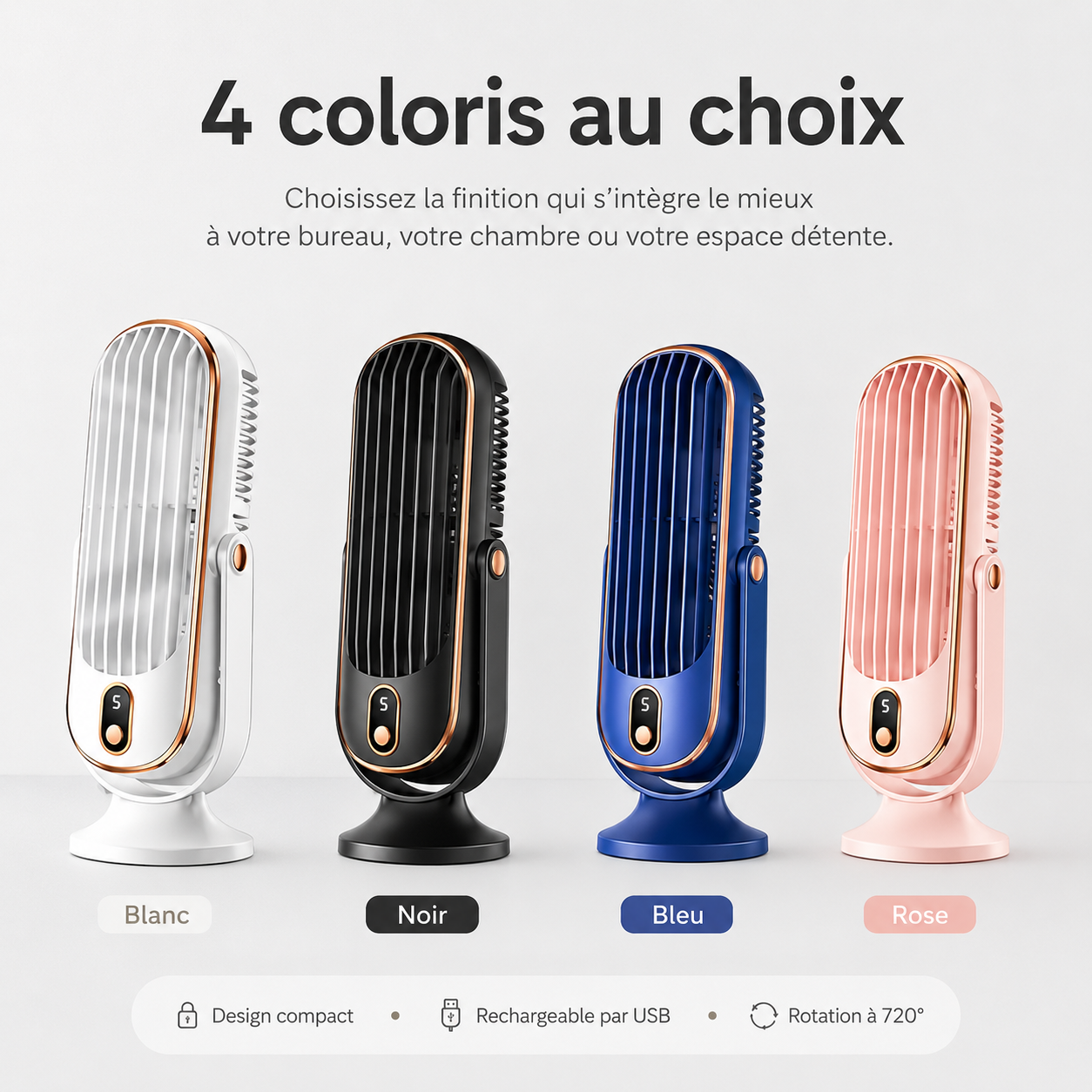 Ventilateur de Bureau Rechargeable | Double Moteur, Rotation 720 Degrés | Ventilateur Pour Bureau Ultra Silencieux 3