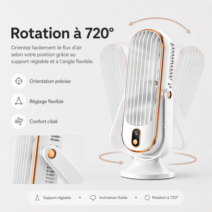 Ventilateur de Bureau Rechargeable | Double Moteur, Rotation 720 Degrés | Ventilateur Pour Bureau Ultra Silencieux 4