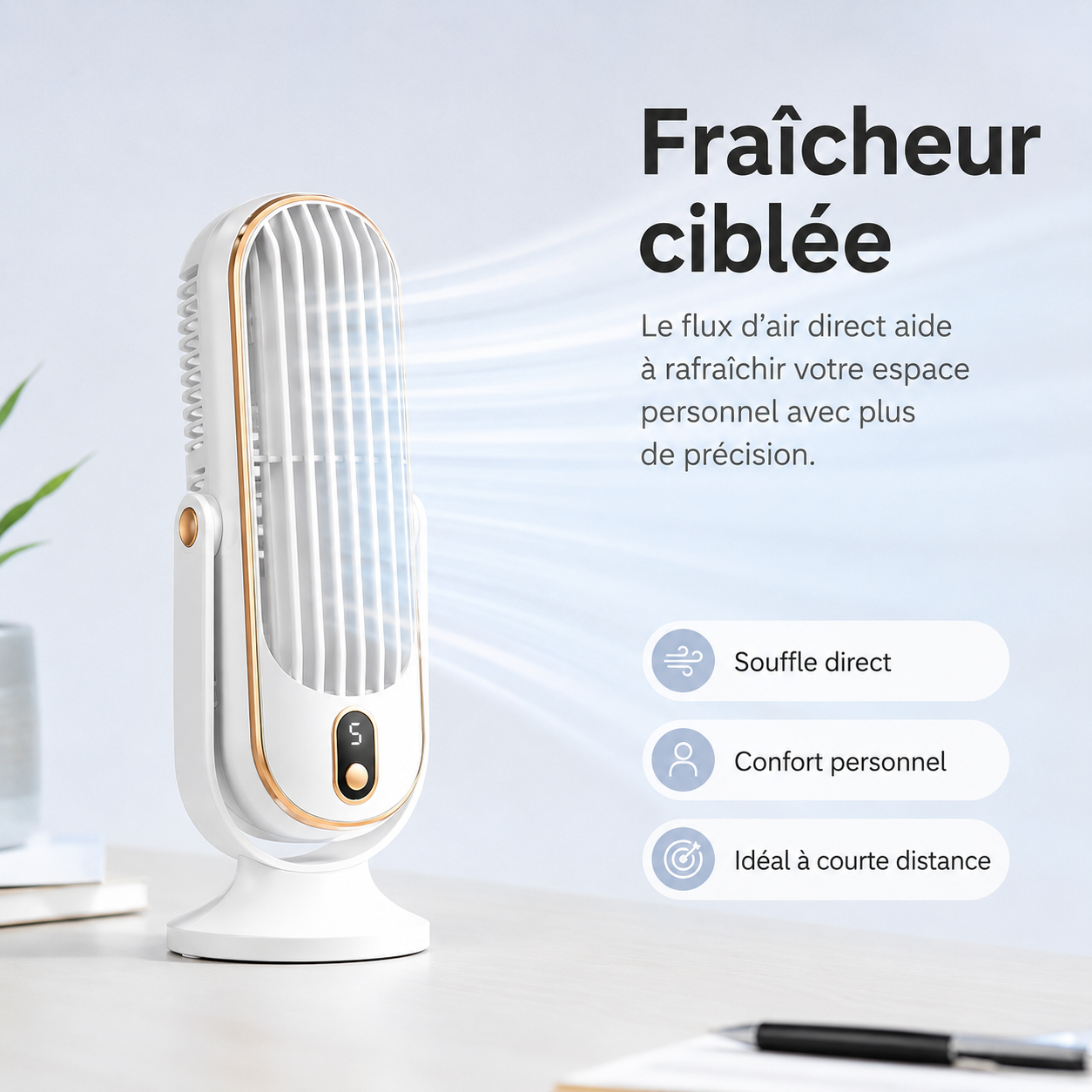 Ventilateur de Bureau Rechargeable | Double Moteur, Rotation 720 Degrés | Ventilateur Pour Bureau Ultra Silencieux 5
