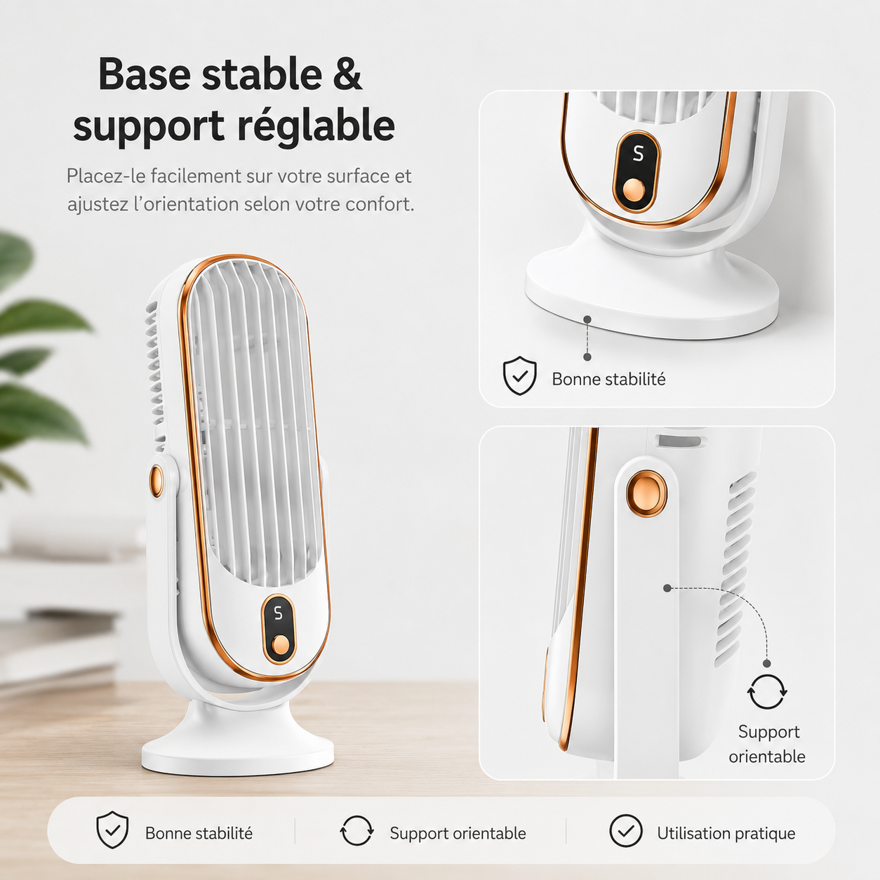 Ventilateur de Bureau Rechargeable | Double Moteur, Rotation 720 Degrés | Ventilateur Pour Bureau Ultra Silencieux 7