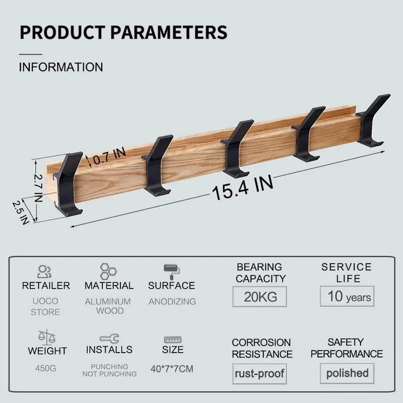 Wall Mounted Coat Rack | Movable Double Hooks | Stylish Coat Hooks for Wall in Scandinavian Design