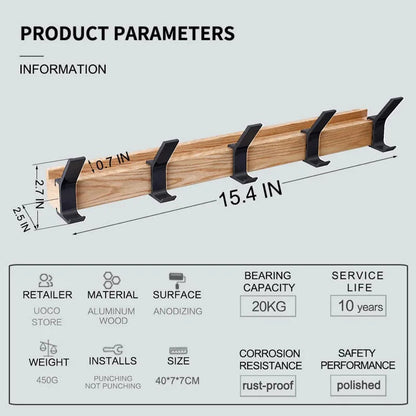 Wall Mounted Coat Rack | Movable Double Hooks | Stylish Coat Hooks for Wall in Scandinavian Design